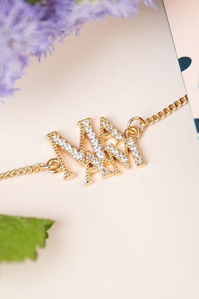 Bracelet en cuivre avec petites pierres de zircon avec texte Mama Couleur or Cuivré h5 Image2